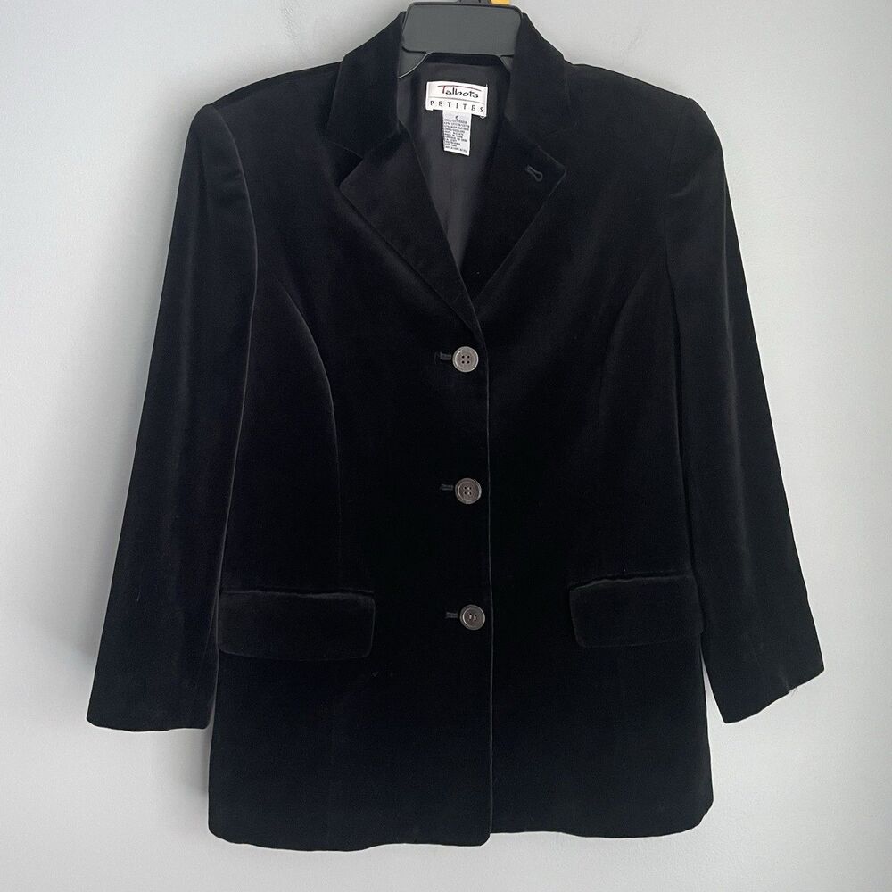 Talbots Petites Velvet Blazer Women's Size 6P Black 3 Button Career Preppy